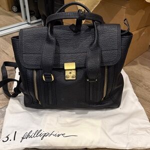 3.1 Phillip Lim Black Textured Backpack with Gold Accents
